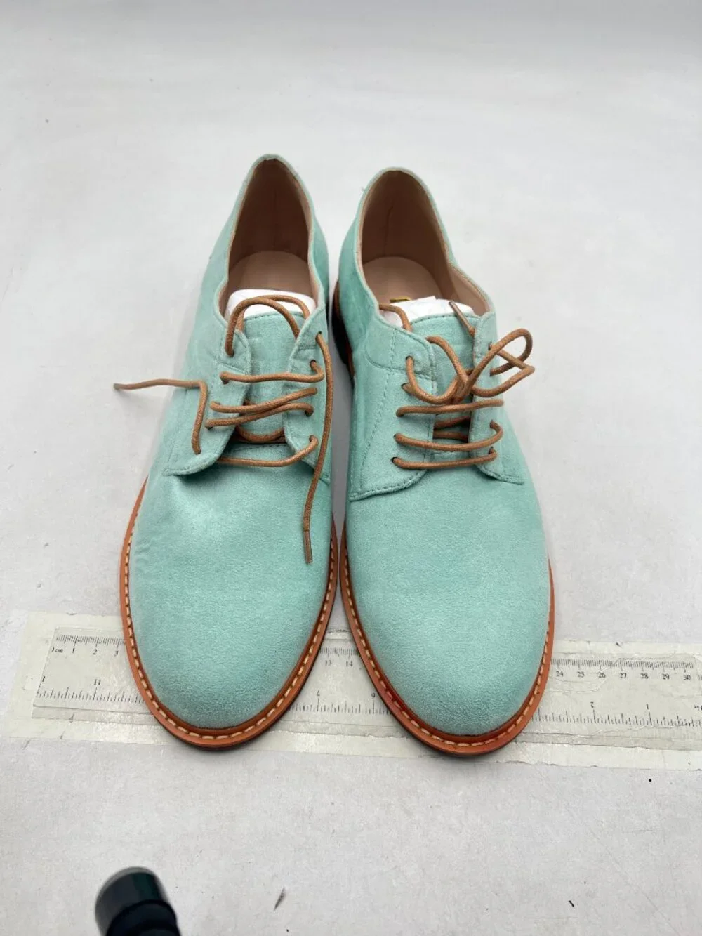FSJ Green Men's Oxford Round Toe Lace-up Low Stacked Heel Wingtip Dress Shoes
